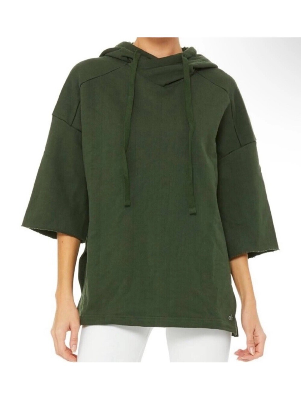 Alo Yoga Falls Green Short Sleeve Pullover Sweatshirt Hoodie Size Small Gym EUC